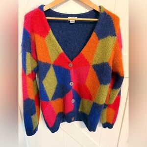 Vintage 1990s JL Plum mohair cardigan RN 40687 Argyle Harlequin Color Block